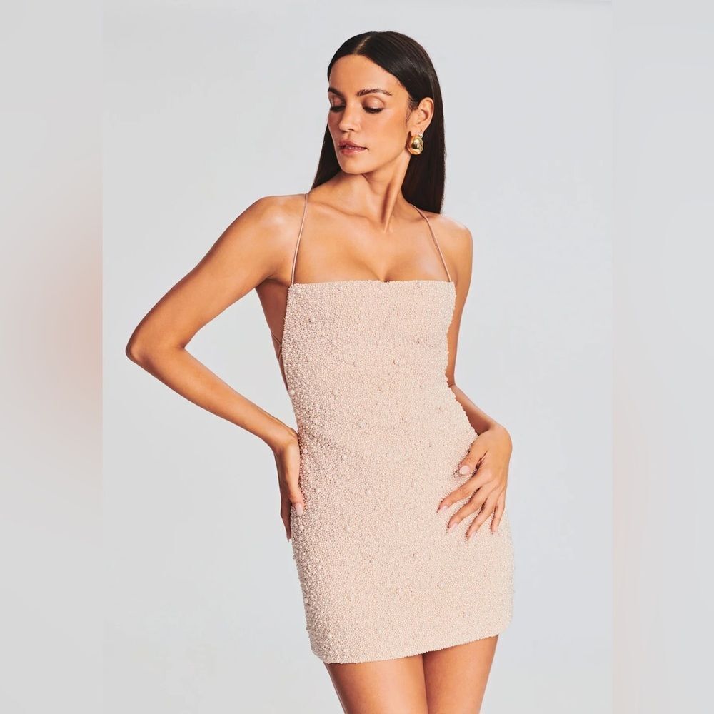 NWT Retrofete Marin Faux Pearl Dress Mini dusty peach size medium